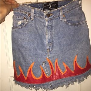 Vintage denim mini skirt with flames sz 25/xs